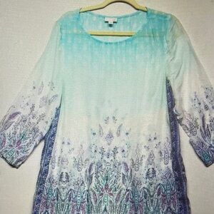 J. Jill Aqua and White Ombre Floral Tunic